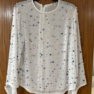 Style Pearl Embellished White Blouse